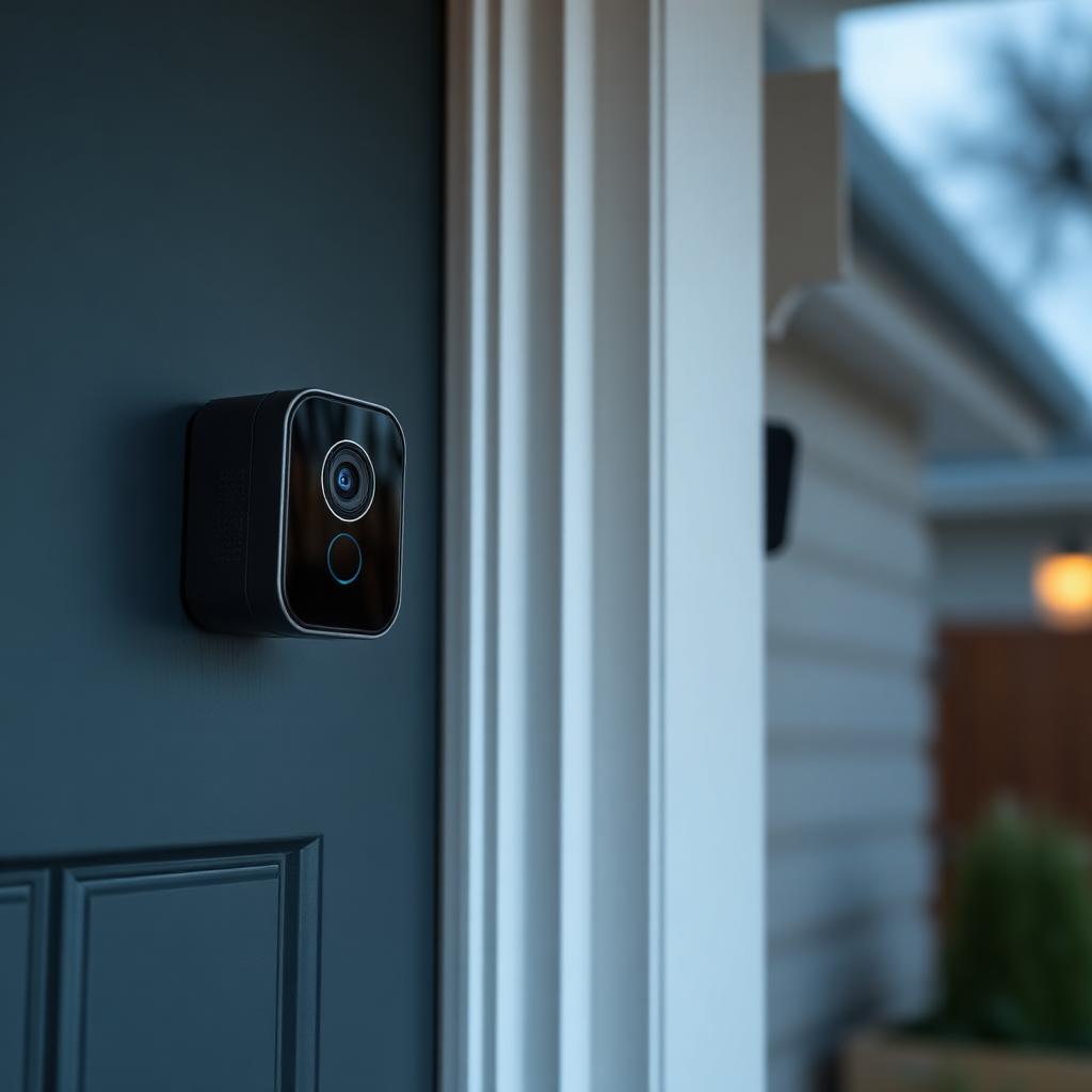 Smart video doorbell camera at a front door